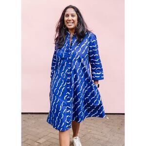 Zuri Blue Parentheses Long Sleeve African Dress Size Small